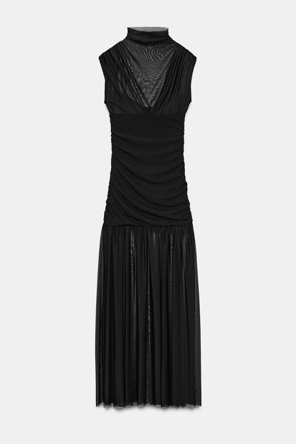 Robe midi drapée combinée